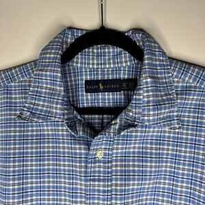 Ralph Lauren Mens Shirt XL Tall Blue Plaid Cotton Button Down Classic Fit Preppy